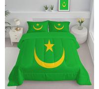 JEDTAKCT Mauritanian Flag Coverless Duvet King 4.5 Tog Spring Summer, Emerald Green, Star And Crescent Flag Soft Cosy Lightweight Quilt, Machine Washable, All In One Reversible Comforter Set