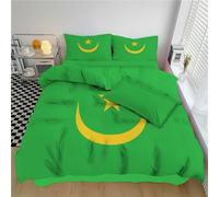 JEDTAKCT Mauritanian Flag Printed King Duvet Cover 230X220Cm, Simple Star And Crescent King Bedding Set 3 Piece Emerald Green Microfiber Bedding With 2 Pillowcases 50X75Cm, Zipper Closure