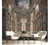 JEDTAKCT Medieval Library Photo Wallpaper Baroque Aesthetics Wall Mural Silk Wall Decor Bronze Art Poster Picture Design Mural Wallpaper for Living Room Bedroom Dorm Décor 350X256Cm