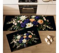 JEDTAKCT Medieval Rose Vase Kitchen Rug Sets 2 Piece Kitchen Mats Non Slip Washable Runners Floor Mat Black Vintage Plant Doormat For Laundry Room Hallway Entryway 40X60Cm+40X120Cm