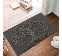 JEDTAKCT Medieval Tree Of Life Door Mat Indoor, Non-Slip Dirt Trapper Floor Mats For Back Front Door, Charcoal Gray Baroque Relief Carpet Rug Washable Entrance Rug Doormat 45X75Cm Decorations