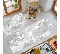 JEDTAKCT Metallic Marble Carpet Runners For Kitchen Non-Slip Abstract Swirl Kitchen Rug Runner Washable Short Pile Floor Mat For Entryway Bedroom Laundry Room, Silver Gray, 43X75Cm+43X150Cm