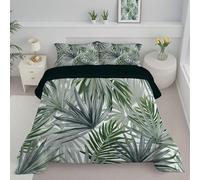 JEDTAKCT Metallic Palm Leaves Super King Duvet Reversible Coverless Duvet, Soft All Seasons Comforter Gray Green Machine Washable Microfiber Quilt With Pillowcases, 260X230Cm Modern Plants