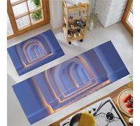 JEDTAKCT Minimalist Space Kitchen Carpet Runners Dark Blue Non Slip Washable Kitchen Rug Set Modern Architecture Absorbent Low Pile Floor Mat For Bedroom Entrance Laundry, 40X60Cm+40X120Cm