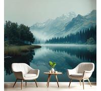JEDTAKCT Misty Lakes and Mountains Mural Wallpaper, Natural Landscape Wallpaper for Bedroom, Living Room, Tv Backdrop, Office, Blue 3D Large Wall Mural Wall Paper Decor Poster 300X210Cm (Wxh)