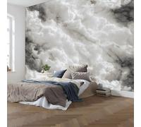 JEDTAKCT Modern 3D Cloud Marble Relief Non-Woven Premium Wallpaper Mural Realistic Marble Texture 350X256Cm 3D Photo Wallpaper Wallcoverings for Bedroom Living Room Tv Backdrop Kitchen, White Gray