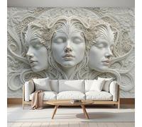 JEDTAKCT Modern 3D Three-Face Goddess Relief Non-Woven Premium Wallpaper Mural Gorgeous Nordic Style 400X280Cm 3D Photo Wallpaper Wallcoverings for Bedroom Living Room Tv Backdrop Kitchen, Beige