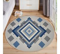 JEDTAKCT Modern Diamond-Shaped Color Blocks Round Rug 180 Cm, Soft Machine Washable Area Rugs For Living Room, Low Pile Non-Shedding, Non-Slip Backing, Simple Geometric Carpets For Bedroom, Blue-Gray