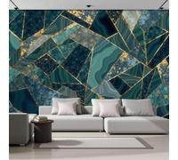 JEDTAKCT Modern Geometric Patchwork Marble Non-Woven Premium Wallpaper Mural Luxury Polygon 400X280Cm 3D Photo Wallpaper Wallcoverings for Bedroom Living Room Tv Backdrop Kitchen, Emerald Green