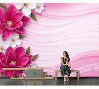 JEDTAKCT Modern Gradient Wave Texture Non-Woven Premium Wallpaper Mural Romantic Floral Relief 400X280Cm 3D Photo Wallpaper Wallcoverings for Bedroom Living Room Tv Backdrop Kitchen, Pink