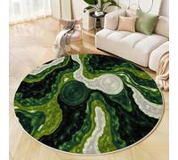 JEDTAKCT Modern Round Area Rug 160 Cm - Soft Washable Non-Slip Circular Carpet With Emerald Green Modern Marble Swirls Pattern, Abstract Texture For Living Room Bedroom Dining Room Home Décor