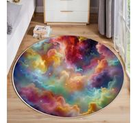 JEDTAKCT Modern Round Area Rug 160 Cm - Soft Washable Non-Slip Circular Carpet With Red And Blue Mysterious Rainbow Nebula Pattern, Dreamlike Universe For Living Room Bedroom Dining Room Home Décor