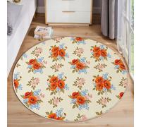 JEDTAKCT Modern Round Area Rug 60 Cm - Soft Washable Non-Slip Circular Carpet With Beige Red Polka Dots Poppy Bouquet Pattern, Natural Plants For Living Room Bedroom Kids Room Home Décor