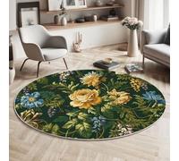 JEDTAKCT Modern Round Area Rug 60 Cm - Soft Washable Non-Slip Circular Carpet With Dark Green Classic Roses Vines Pattern, Vintage Plants For Living Room Bedroom Kids Room Home Décor