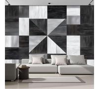 JEDTAKCT Modern Simple Marble Pattern Non-Woven Premium Wallpaper Mural Modern Wood Grain Geometric 250X175Cm 3D Photo Wallpaper Wallcoverings for Bedroom Living Room Tv Backdrop Kitchen, Black White
