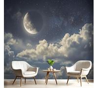 JEDTAKCT Moonlit Night Clouds Starry Sky 3D Wallpaper, Gray-Blue Dreamscape Wall Mural for Living Room Bedroom Lounge, Modern Photo Silk Wallpaper Mural Decorative Wall Art 350X256Cm