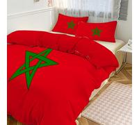 JEDTAKCT Moroccan Flag Duvet Cover Set King For Girls Kids 3 Pcs Red Simple Star-Shaped Geometric Design Print Bedding Quilt Cover With Pillowcase Soft Microfiber Easy Care Reversible Duvet Set