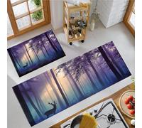 JEDTAKCT Mysterious Elk Kitchen Rugs Sets Of 2 Non Slip Washable Misty Forest Kitchen Rugs And Mats For Floor Lavender Purple Absorbent Runner Rug Floor Carpet For Laundry Hallways Office