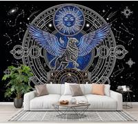 JEDTAKCT Mysterious Starry Sky Landscape Wallpaper, Bedroom Non-Woven Wall Paper for Living Room | Griffin Chart Sun Wall Mural, Black Blue Custom Size Photo Wallpaper, Modern Home Decor, 350X256Cm