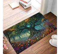 JEDTAKCT Mysterious Tree Flowers Door Mat Indoor, Non-Slip Dirt Trapper Floor Mats For Back Front Door, Forest Green Fantasy Plants Carpet Rug Washable Entrance Rug Doormat 60X90Cm Decorations
