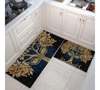 JEDTAKCT Mysterious Tree Kitchen Rugs Sets Of 2 Non Slip Washable Nordic Starry Sky Kitchen Rugs And Mats For Floor Bronze Absorbent Runner Rug Floor Carpet For Laundry Hallways Office