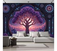 JEDTAKCT Mystery Tree Moonlit Sky Wallpaper, Bedroom Non-Woven Wall Paper for Living Room, Gothic Windows Landscape Wall Mural, Purple Custom Size Photo Wallpaper, Modern Home Decor, 250X175Cm