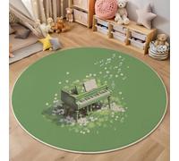 JEDTAKCT Natural Flower Piano Rugs, Cute Illustration Round Large Area Rug, Non-Slip Circle Carpet For Bedroom Kitchen, Washable Non Shedding Rug For Living Rooms Corridors, 160 Cm, Forest Green