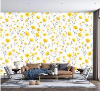 JEDTAKCT Natural Polka Dot Flowers Wallpaper - Yellow White Cute Plants Wall Mural 400X280Cm (W X H), 3D Botanical Large Photo Wallpaper Mural for Bedroom, Living Room, Hallway, Home Decor