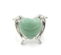 JEDTAKCT Natural Stone Ring For Unisex - Personality Green Aventurine Inlaid Heart Shaped Crystal Stone Finger Jewelry,Resizable Reiki Crystal Jewelry Or Party Wedding Jewelry,Green,Adjustable