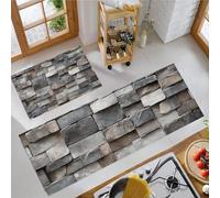 JEDTAKCT Natural Stone Wall Kitchen Mats Non Slip Washable Kitchen Rug Sets 2 Piece Dark Gray Industrial Style Architecture Carpet Runners Floor Mat For Hallway Laundry Room 43X75Cm+43X150Cm