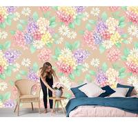 JEDTAKCT Natural Watercolor Plants Mural Wallpaper, Gradient Hydrangea Wallpaper for Bedroom, Living Room, Tv Backdrop, Office, Brown 3D Large Wall Mural Wall Paper Decor Poster 250X175Cm (Wxh)