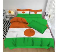 JEDTAKCT Niger Flag Duvet Cover Set Super King For Girls Kids 3 Pcs Orange-Green Simple Circle With Stripes Print Bedding Quilt Cover With Pillowcase Soft Microfiber Easy Care Reversible Duvet Set