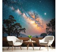 JEDTAKCT Night Sky Starry River Wallpaper Wall Mural Photo Wallpaper Bedroom Grassland Landscape Decoration Picture Design Poster Wall Covering 400X280Cm for Children’S Room Living Room, Deep Blue