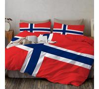 JEDTAKCT Norwegian Flag Printed Single Duvet Cover 135X200Cm, Patriotic Geometric Design Single Bedding Set 3 Piece Red And Blue Microfiber Bedding With 2 Pillowcases 50X75Cm, Zipper Closure