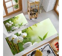 JEDTAKCT Orchid Bamboo Forest Kitchen Mats Non Slip Washable Kitchen Rug Sets 2 Piece Dark Green Simple Rocks Carpet Runners Floor Mat For Hallway Laundry Room 40X60Cm+40X120Cm