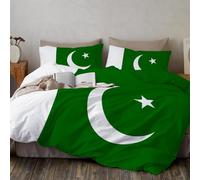 JEDTAKCT Pakistani Flag Printed Super King Duvet Cover 260X220Cm, Elegant Star And Crescent Super King Bedding Set 3 Piece Emerald Green Microfiber Bedding With 2 Pillowcases 50X75Cm, Zipper Closure