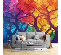 JEDTAKCT Panoramic Wallpaper Mural, Fantasy Colored Window Wall Mural Poster 260X175Cm Art Photo Wallpaper 3D Effect Abstract Forest Photo Mural - Poster Decoration For Bedroom Living Room