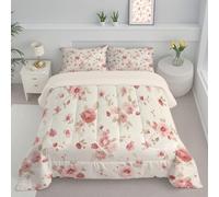JEDTAKCT Pastoral Floral Double Duvet Reversible Coverless Duvet, Soft All Seasons Comforter Beige Machine Washable Microfiber Quilt With Pillowcases, 200X200Cm Romantic Plants