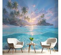 JEDTAKCT Photo Wallpaper 250X175Cm Silk Cloth Premium Hawaiian Beach Print Wall Mural Decoration Poster Picture Tropical Palm Trees Design, Turquoise Poster Living Room Bedroom Wall Covering