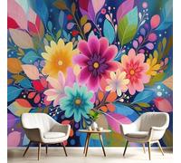 JEDTAKCT Photo Wallpaper 300X210Cm Silk Cloth Premium Bohemian Floral Print Wall Mural Decoration Poster Picture Polka Dot Plants Design, Navy Blue Poster Living Room Bedroom Wall Covering