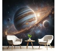 JEDTAKCT Photo Wallpaper 350X256Cm Silk Cloth Premium Art Fantasy Jupiter Print Wall Mural Decoration Poster Picture Cosmic Landscape Design, Dark Blue Poster Living Room Bedroom Wall Covering