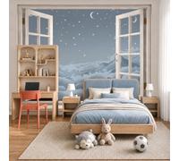 JEDTAKCT Photo Wallpaper 3D Effect Hand-Painted Starry Sky Landscape Simple Clouds Mountains Non-Woven Wallpaper Living Room Bedroom Grey Wall Mural Uv Resistant Ready to Install 400X280Cm