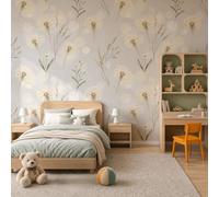 JEDTAKCT Photo Wallpaper 3D Effect Minimalist Plant Landscape | Dreamy Polka Dots Dandelion Non-Woven Wallpaper Living Room Bedroom Light Gray Wall Mural Uv Resistant Ready to Install 300X210Cm
