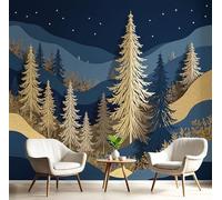 JEDTAKCT Pine Mountain Range Mural Starry Sky Landscape Photo Wallpaper Blue and Gold Wallpaper Art Poster Picture Design Kids Wall Paper for Bedroom Living Room Wall Mural Poster Decor 150X105Cm