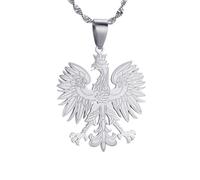 JEDTAKCT Polish Eagle Logo Map Pendant Necklaces - Charm Ethnic Geometric Design Maps Sweater Chain Necklaces, Patriotic Map Hip Hop Jewelry, For Women Men Party Gift,White,50Cm