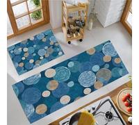 JEDTAKCT Polka Dot Swirl Kitchen Carpet Runners Indigo Non Slip Washable Kitchen Rug Set Absorbent Oil Painting Geometry Low Pile Floor Mat For Bedroom Entrance Laundry Room, 43X75Cm+43X150Cm