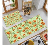 JEDTAKCT Poppy Vine Kitchen Rugs Sets Of 2 Non Slip Washable Vintage Plants Kitchen Rugs And Mats For Floor Sage Green Absorbent Runner Rug Floor Carpet For Laundry Hallways Office
