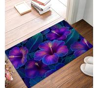 JEDTAKCT Psychedelic Tropical Hibiscus Door Mat 45X75Cm, Machine Washable Mat Super Soft Non Slip Doormat Indoor Outdoor Plant Forest Absorbent Floor Mats Kitchen Carpet Entrance Rug, Purple