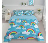 JEDTAKCT Rainbow Clouds Double Duvet Set, Soft Reversible Coverless Duvet With Pillowcases, Cartoon Sky Printed Down Alternative Bedding Comforter Sets For All Seasons, Royal Blue