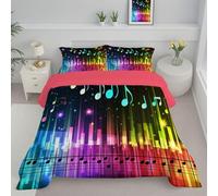 JEDTAKCT Rainbow Stripes Single Duvet Reversible Coverless Duvet, Soft All Seasons Comforter Blue Purple Machine Washable Microfiber Quilt With Pillowcases, 140X200Cm Modern Musical Notes